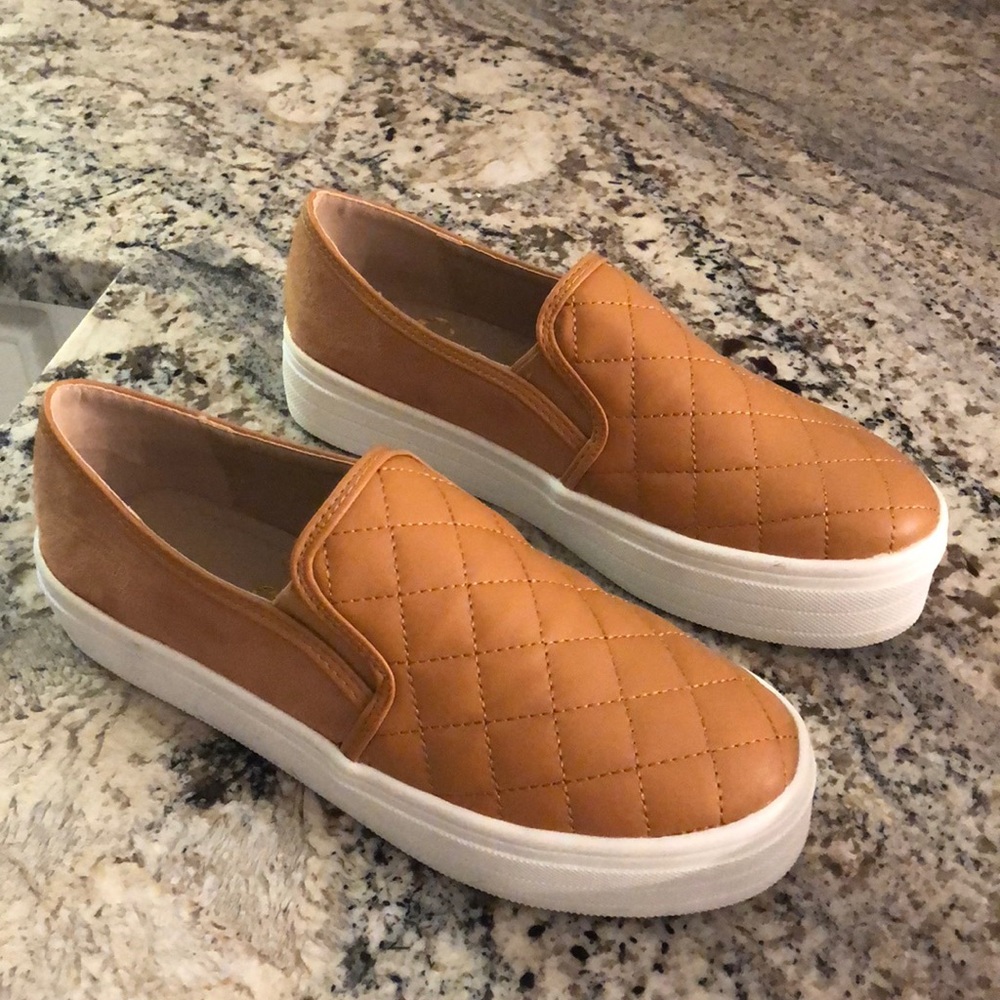 Tan suede stacked sneakers